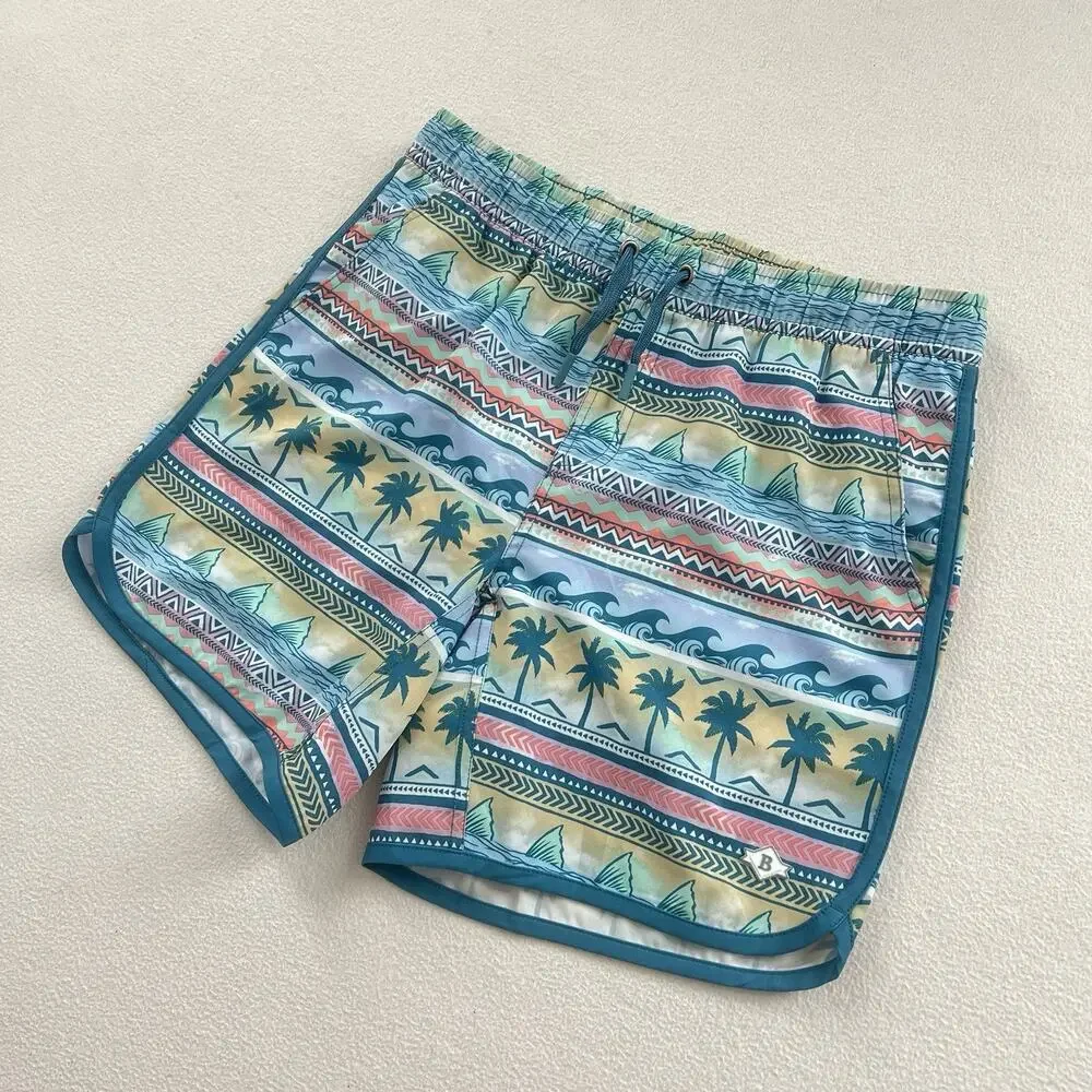 Burlebo Boy Palms and Fins Blue Tropical Print Youth Swim Trucks XL 14 - 16